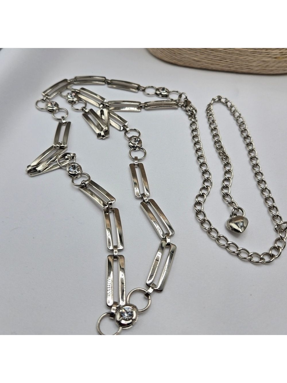 ✨2/$10✨ Silver Necklace with Large Links and Rhinestones for Casual Wear 27.5''